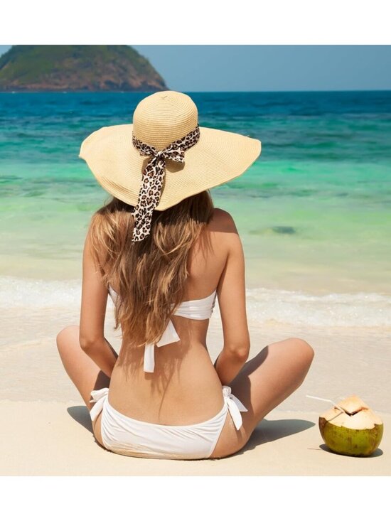 Women\'s Navy Blue 5.7 Inches Big Bowknot Straw Hat Large Floppy Foldable Cap main image 3